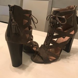 Olive green heeled sandals